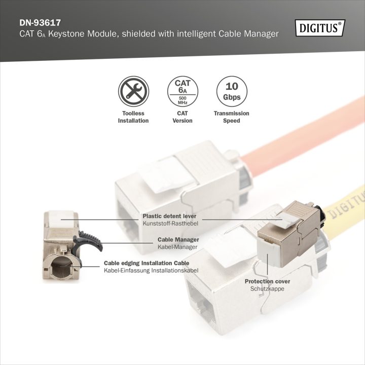 DIGITUS Módulo Keystone CAT 6A - apantallado - Plata - Rj-45 - 19 g -…