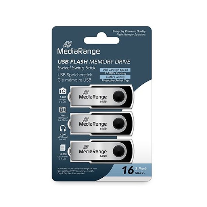 Mediarange 16GB USB 2.0 Flash Drive 3 Pack (MR910-3)