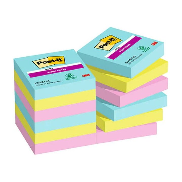 Pack 12 blocos de notas adesivas 90 folhas 47,6x47,6mm super sticky…