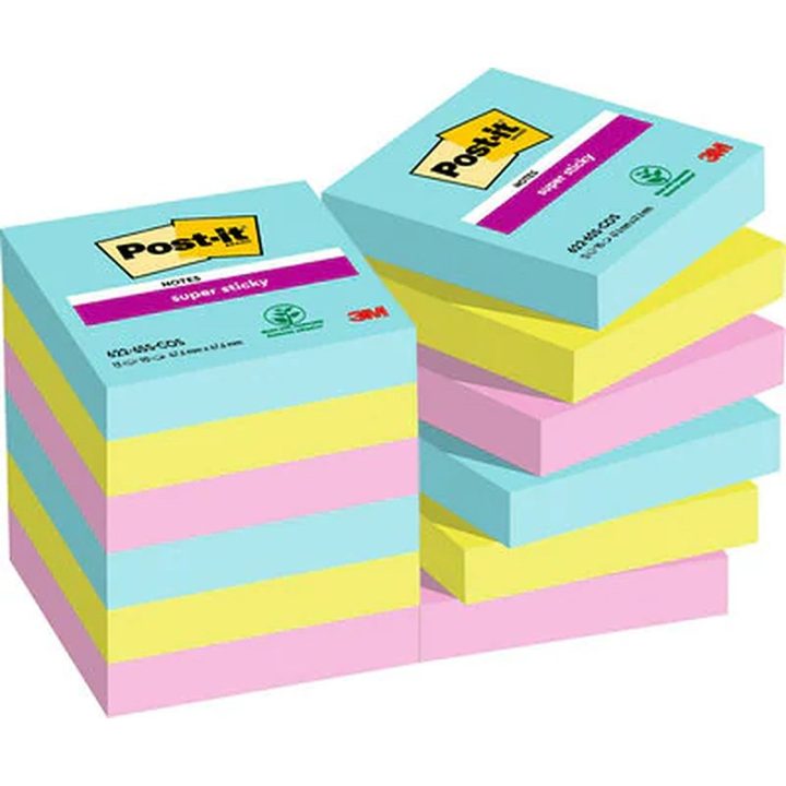 Pack of 12 Sticky Note Pads 90 Sheets 47.6x47.6mm Super Sticky Cosmic…