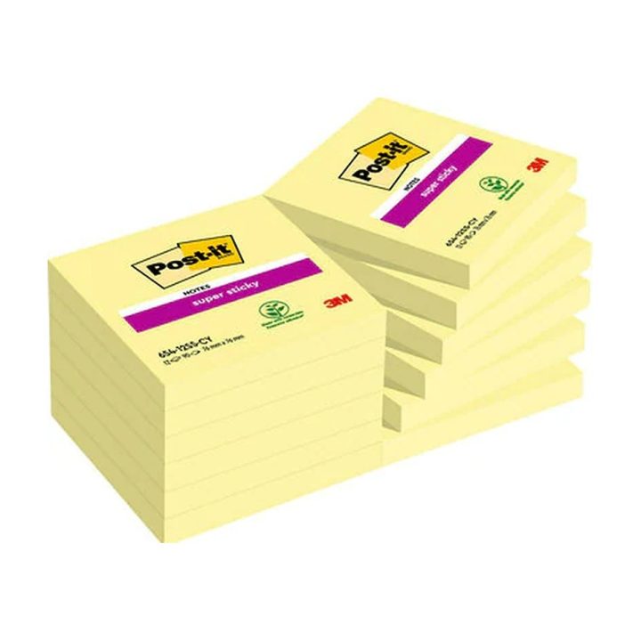 Pack of 12 90-Sheet Super Sticky Notes Pads 76x76mm No Individual…