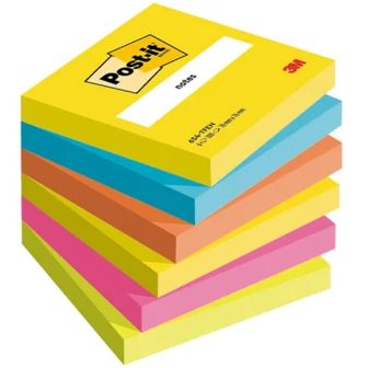 Pack of 6 Sticky Note Pads 100 Sheets 76x76mm Energetic Collection…