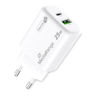 Cargador Mediarange dual USB-a y USB-C 25W (MRMA112-2)