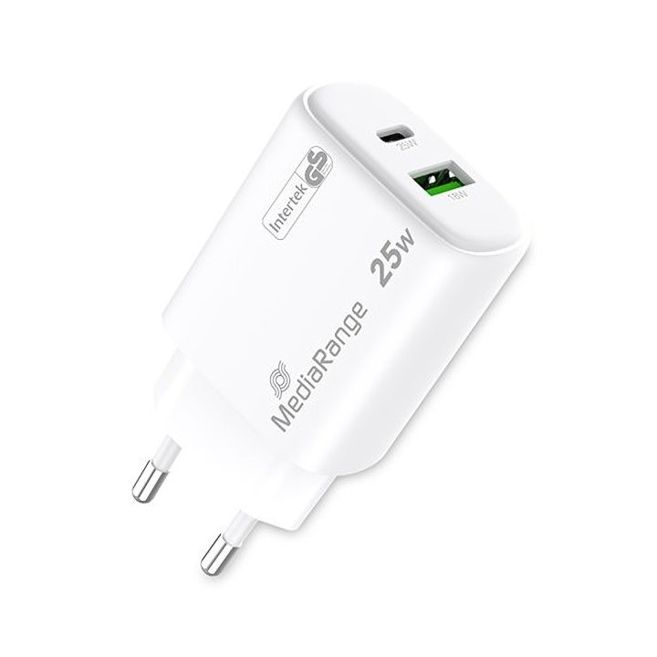 Carregador Mediarange dual USB-A e USB-C 25W (MRMA112-2)