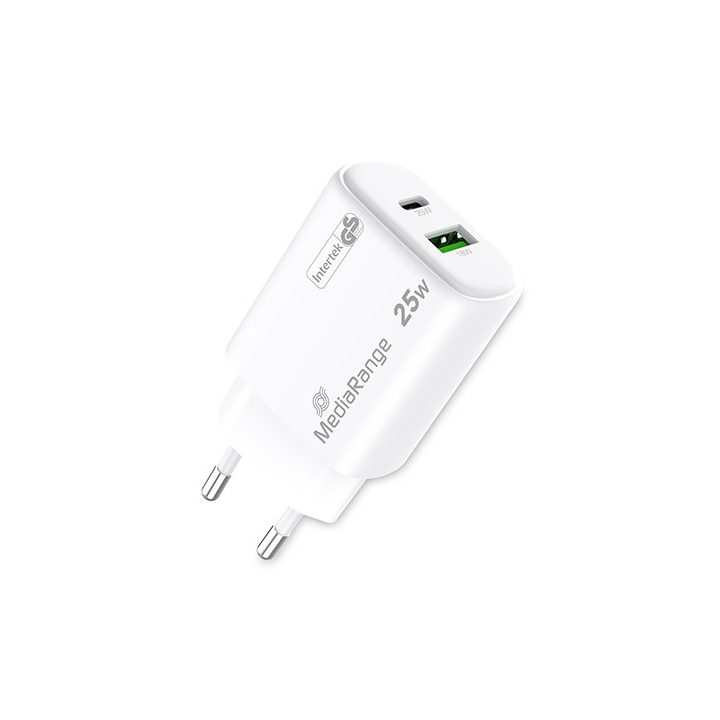 Carregador Mediarange dual USB-A e USB-C 25W (MRMA112-2)
