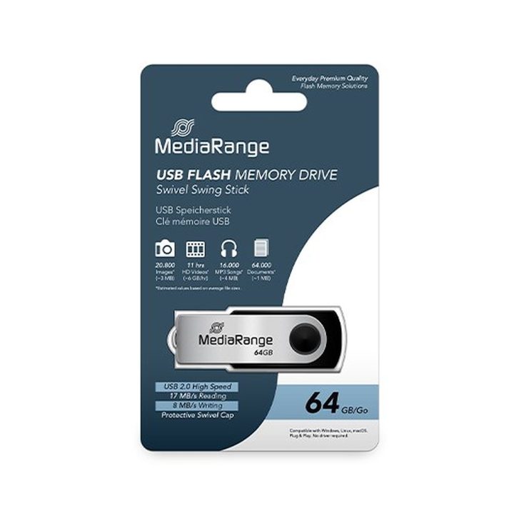 Mediarange silver-black 64GB USB 2.0 Flash Drive (MR912)