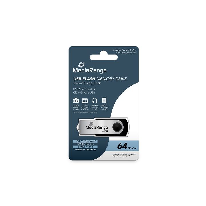 Mediarange silver-black 64GB USB 2.0 Flash Drive (MR912)