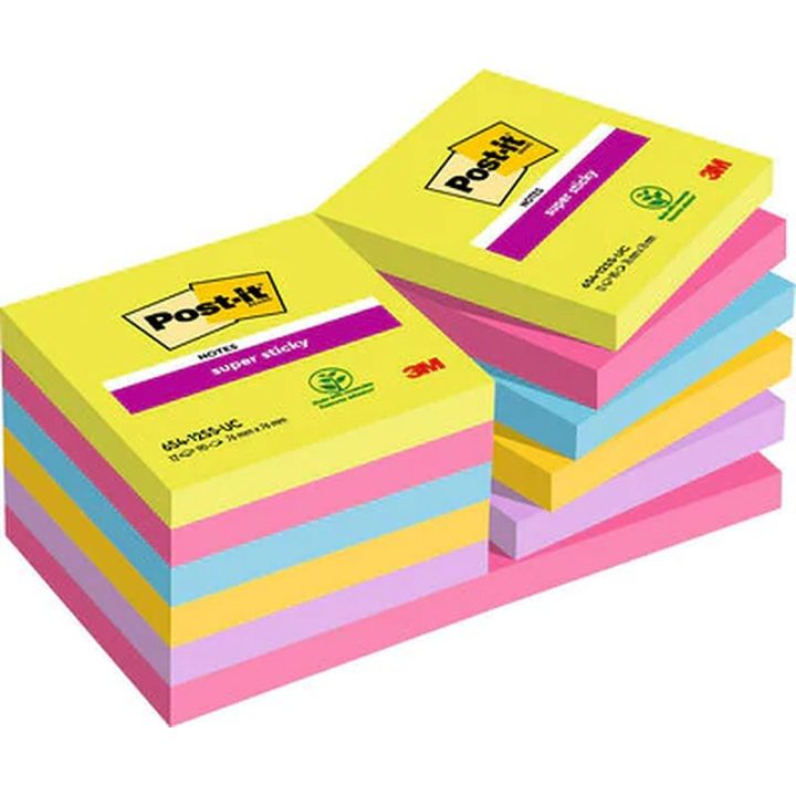 Pack of 12 90-Sheet Sticky Notes Pads 76x76mm Super Sticky Assorted…