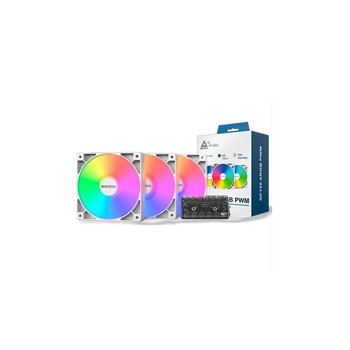 Ventilador 120X120 Montech GF120 pwm white pack 3 + hub (GF120 ARGB…