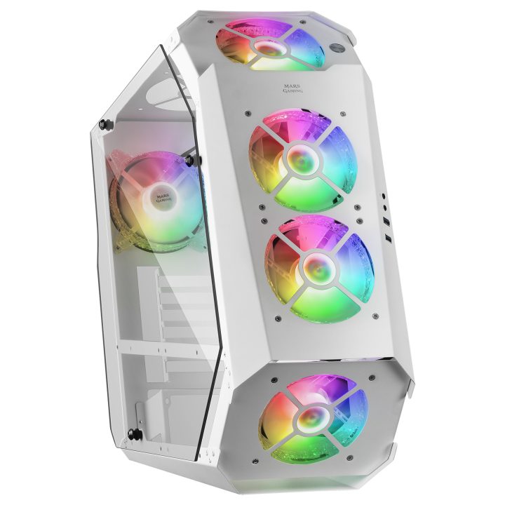 Mars Gaming MC51W, ATX Gaming PC Case, Dual Tempered Glass, 5x 12cm…