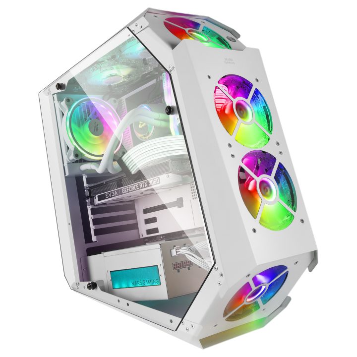 Mars Gaming MC51W, ATX Gaming PC Case, Dual Tempered Glass, 5x 12cm…