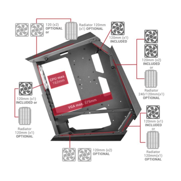 Mars Gaming MC51W, ATX Gaming PC Case, Dual Tempered Glass, 5x 12cm…