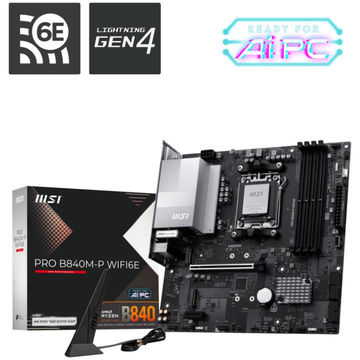 MSI PRO B840M-P WIFI6E AMD B840 Motherboard AM5 Socket Micro ATX