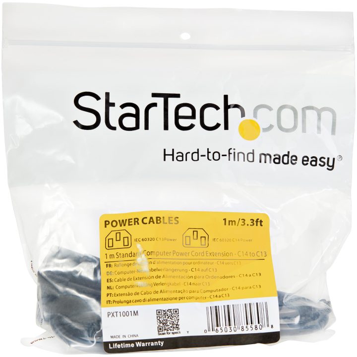 StarTech.com 1m Power Extension Cable, C14 to C13, 10A 125V, 18AWG…