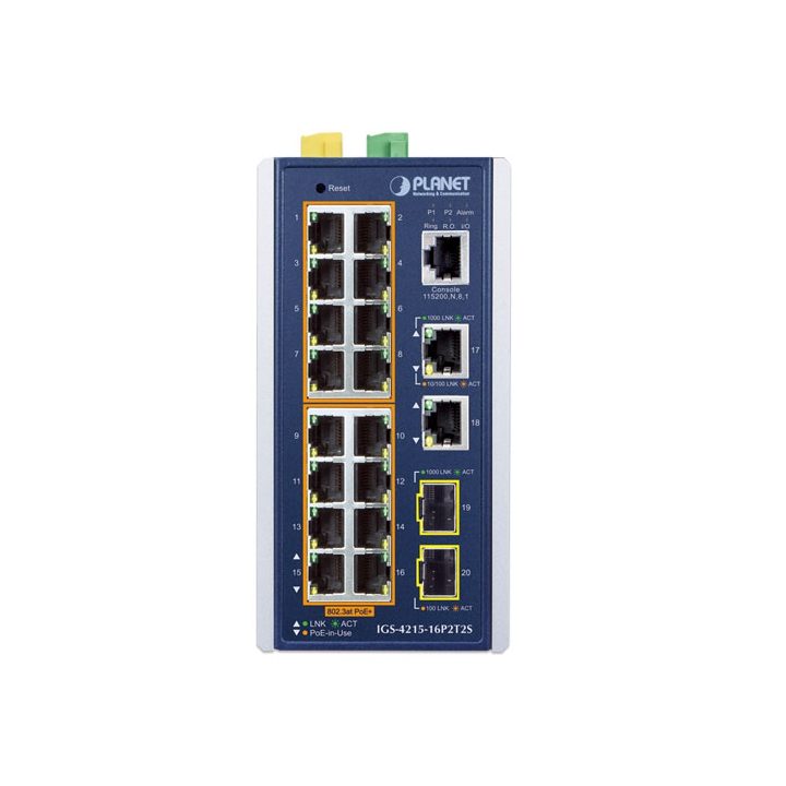 PLANET IP30 Industrial L2/L4 16-Port Managed L2/L4 Gigabit Ethernet…