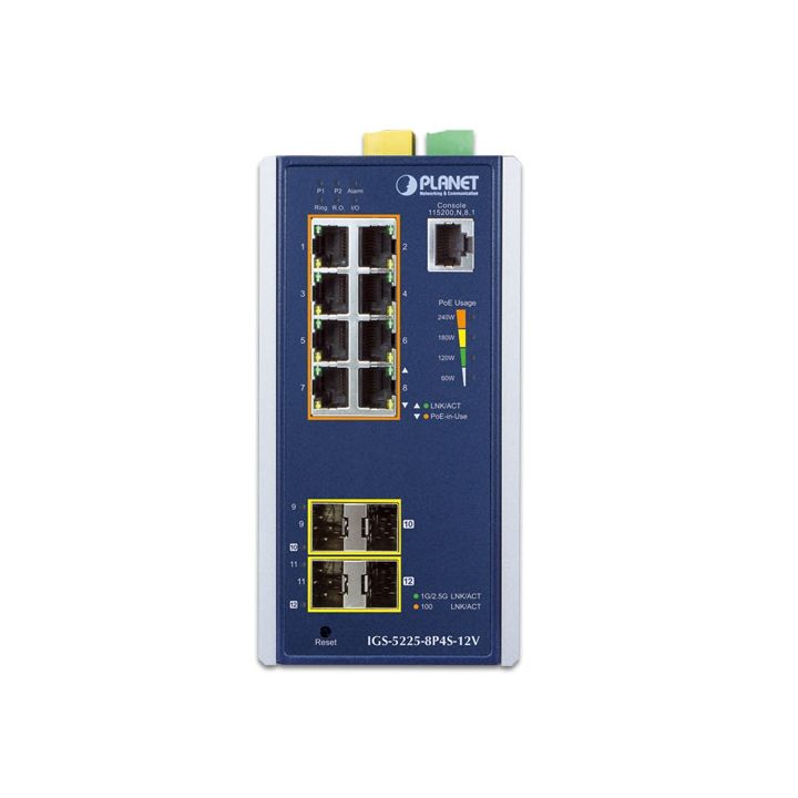 PLANET Industrial 8-Port GE PoE+ 2*1G SFP+ 2*2.5G SFP - 8-Port…