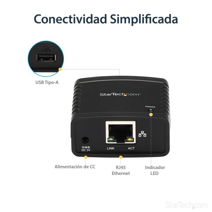 StarTech.com Ethernet 10/100 Mbps to USB 2.0 Network Print Server…