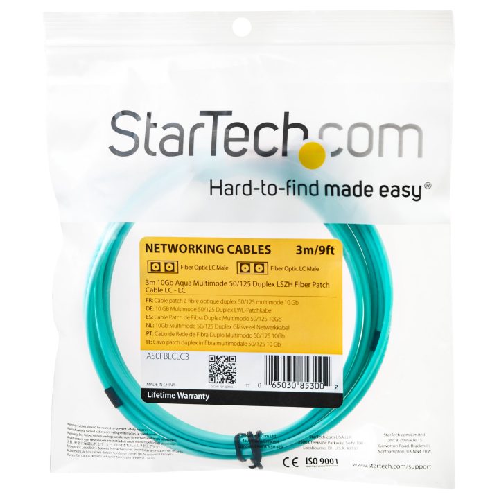 StarTech.com 3m Multimode OM3 Fiber Optic Cable LC to LC UPC - Full…