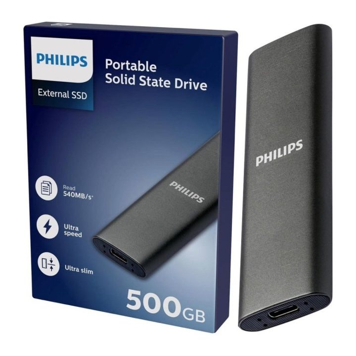 Philips Ultra Slim 500GB M.2 USB-C External SSD Hard Drive Gray…