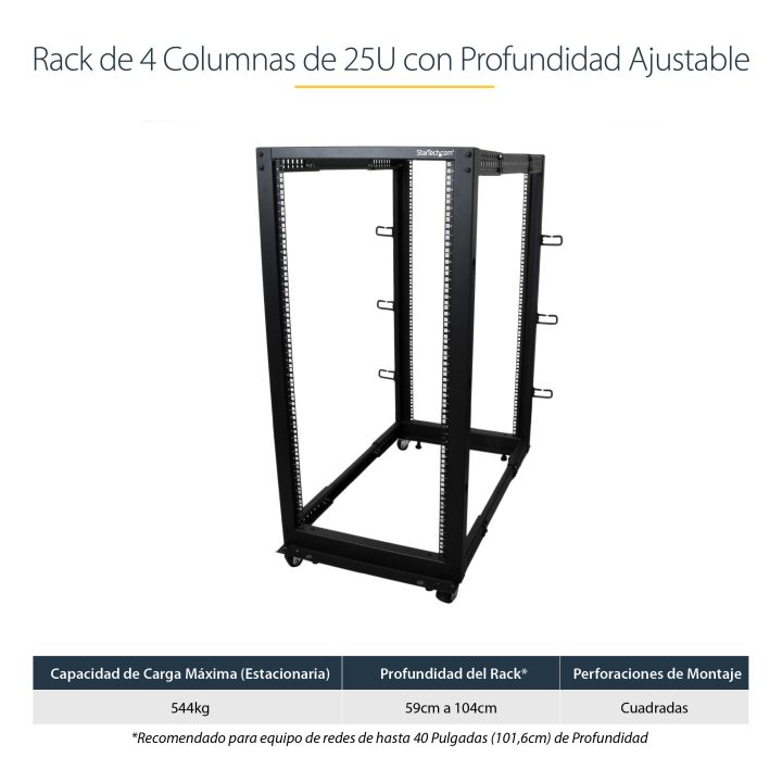 StarTech.com 25U Mobile Open Frame 4-Post Server Rack - 19-Inch…