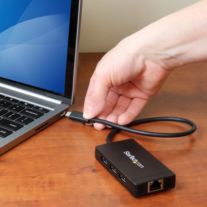 StarTech.com 3-Port USB 3.0 Hub with USB-C and Gigabit Ethernet -…