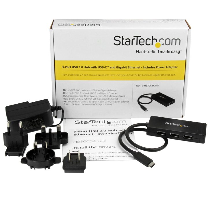 StarTech.com Concentrador USB 3.0 de 3 Puertos con USB-C y Ethernet…