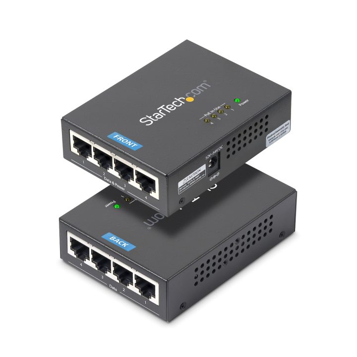 StarTech.com 4-Port Gigabit RJ45 Wall-Mount PoE Power over Ethernet…