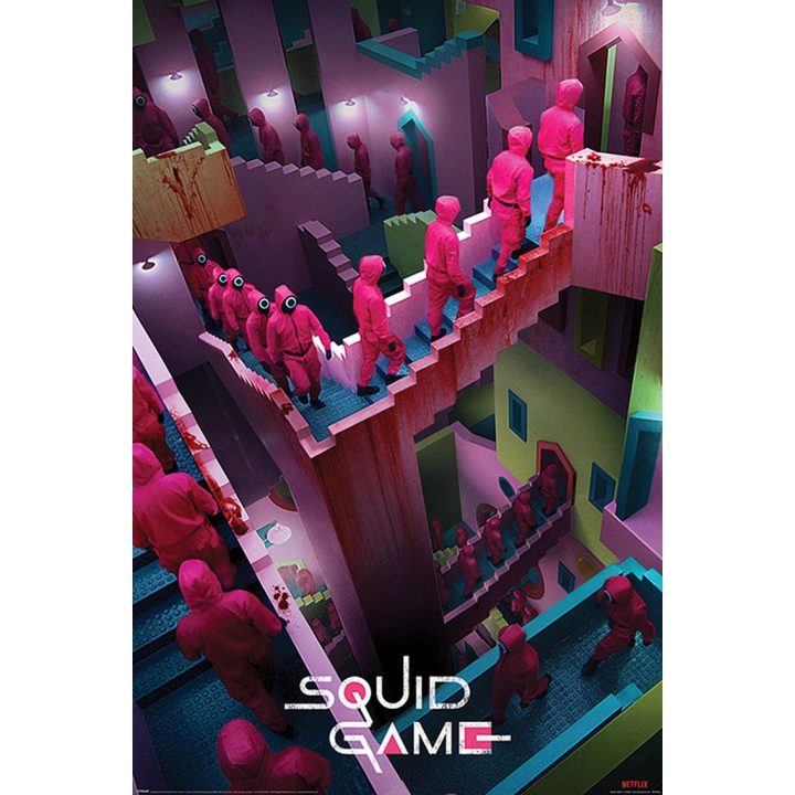 Squid Game Poster Stairs & Masked Guards