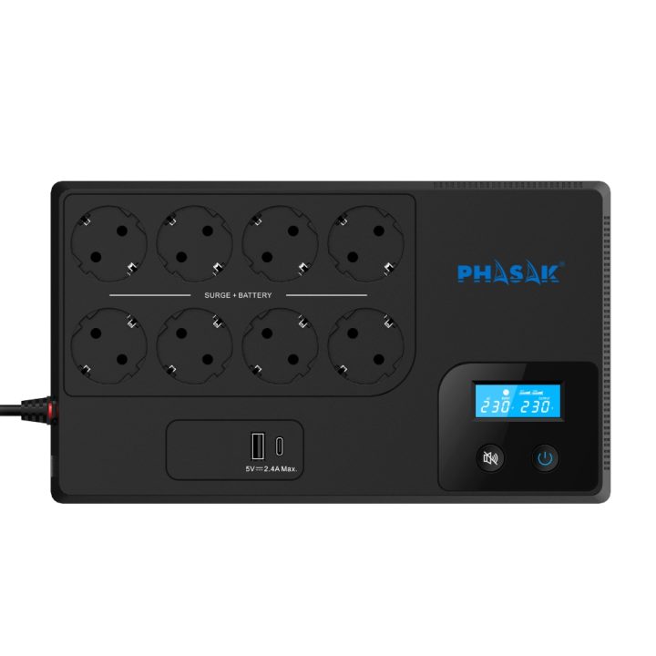 SAI Phasak 1050VA smart home 1KVA interativo AVR ecrã LCD…