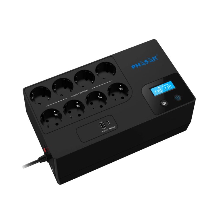 Phasak 1050VA Smart Home 1KVA Interactive UPS AVR LCD Front USB…