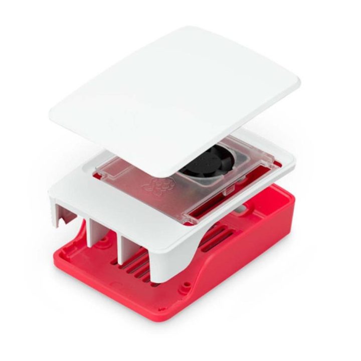 Red and White Raspberry Pi 5 Case with Fan (SC1159)