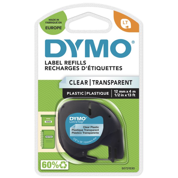 DYMO LT Authentic Plastic Labels | Black on Clear | 12 mm x 4m | for…