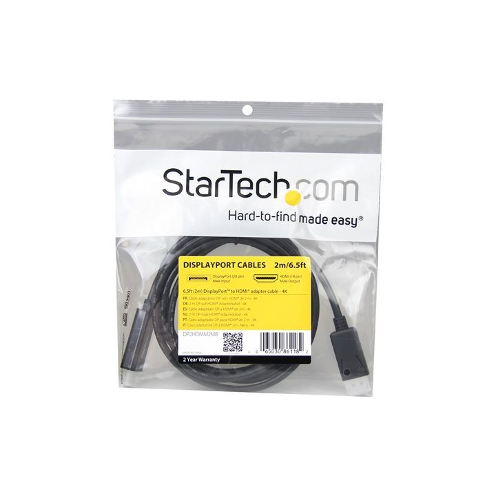 StarTech.com 2m DisplayPort to HDMI Cable - 4K 30Hz - Passive…