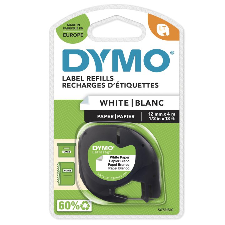 DYMO LT Genuine Paper Labels | Genuine | Black on White | 12 mm x 4m…