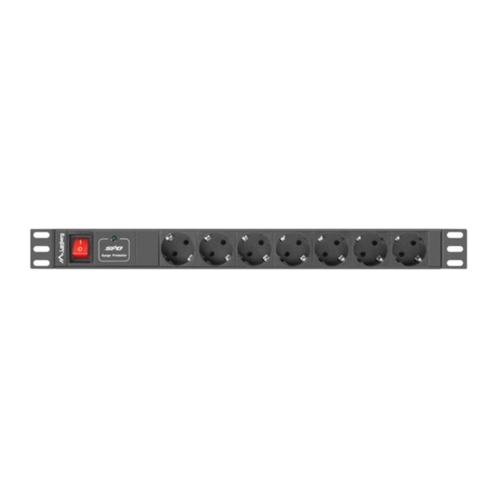 Regleta Lanberg 1U 10A 7x Schuko rack 19 polegadas 2m preto C14…