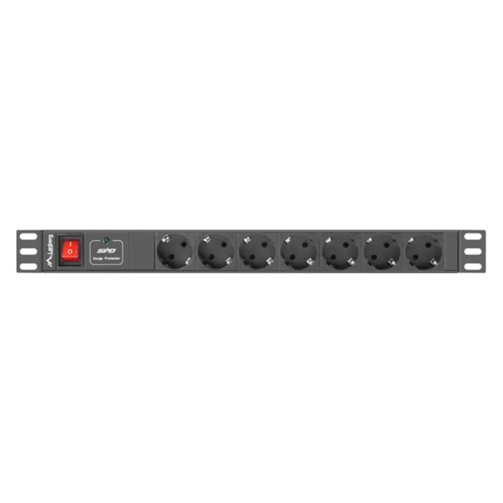 Regleta Lanberg 1U 10A 7x Schuko rack 19 polegadas 2m preto C14…