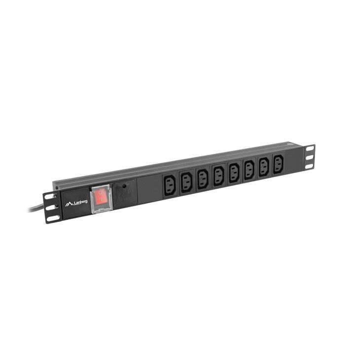 Regleta Lanberg 1u 16A rack 19 pulgadas 8x socket iec C13 negro 2m…