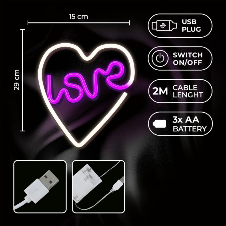 Lâmpada Forever neon LED love heart purple white (RTV100308)