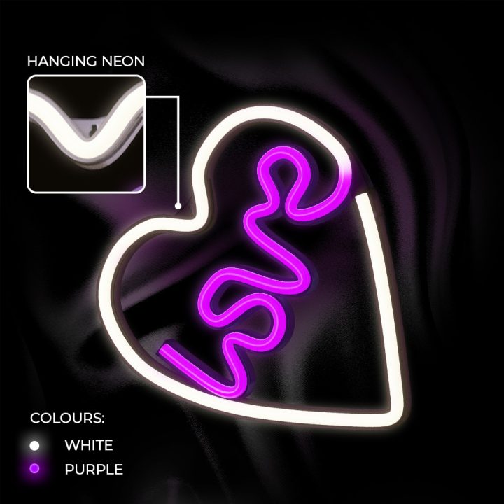 Forever neon LED love heart purple white lamp (RTV100308)