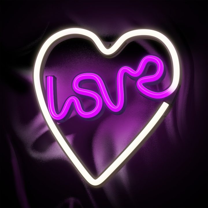 Forever neon LED love heart purple white lamp (RTV100308)