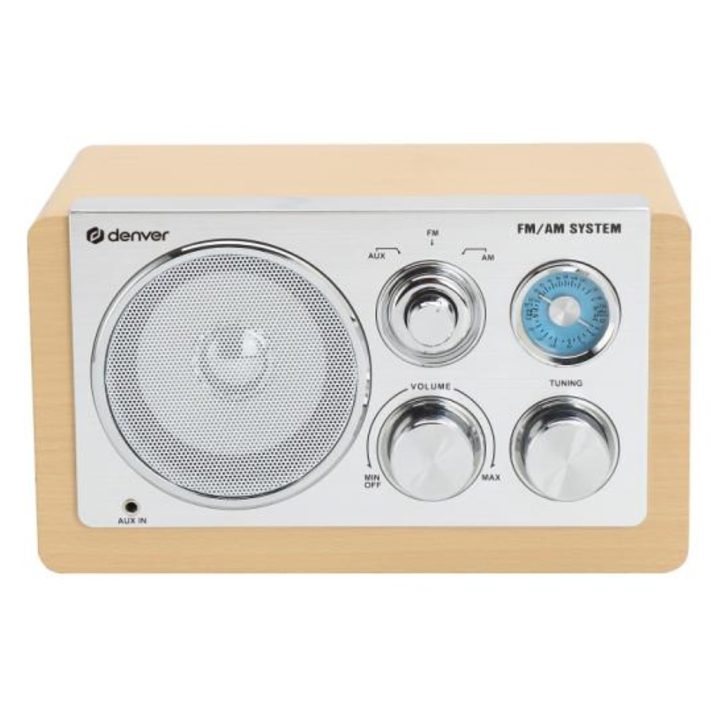 Denver TR-63LW Personal Analog Radio Bamboo, Silver