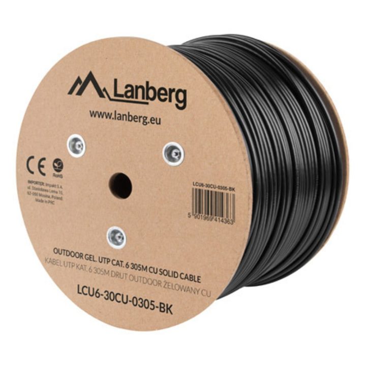 Bobina para exterior Lanberg cat.6 UTP RJ45 cobre gel-filled fluke…