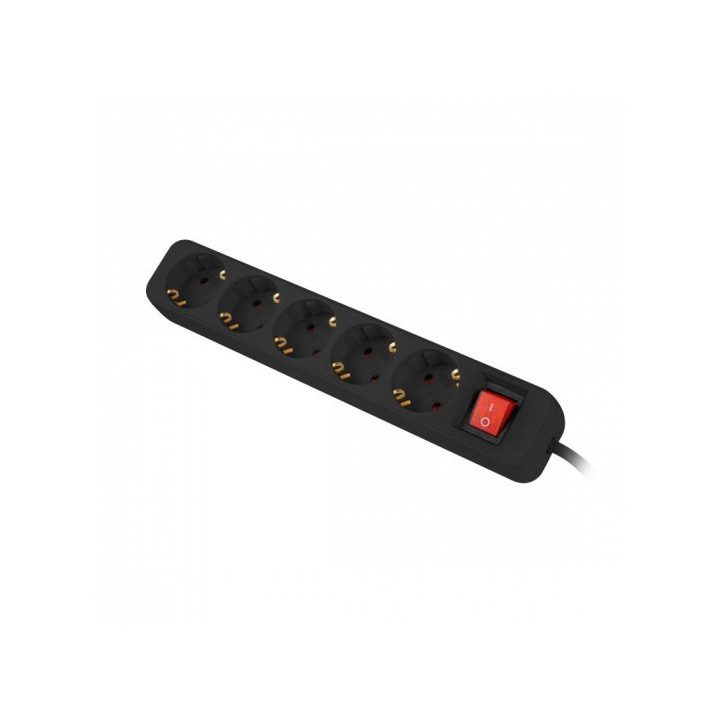 Multiplicador de tomadas Lanberg 5 tomadas Schuko com proteção preta…