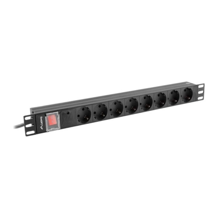 Regleta Lanberg 1U 16A rack 19 8x Schuko preto 2m (PDU-08F-0200-BK)