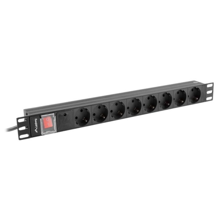 Regleta Lanberg 1U 16A rack 19 8x Schuko preto 2m (PDU-08F-0200-BK)