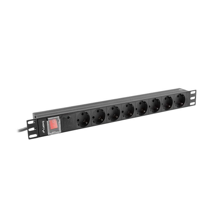 Regleta Lanberg 1U 16A rack 19 8x Schuko preto 2m (PDU-08F-0200-BK)
