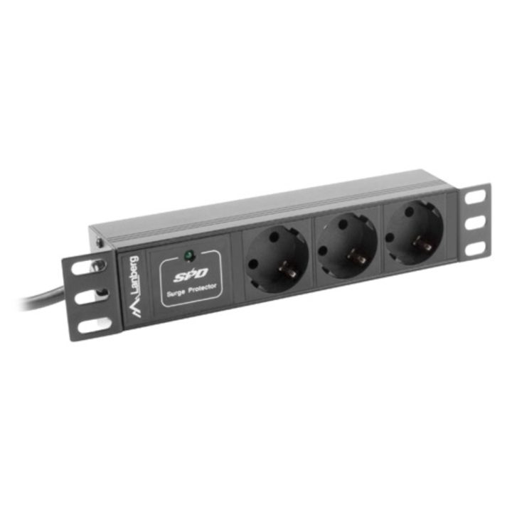 Lanberg 1U 16A 3x Schuko Rack PDU 10-inch 2m Black (PDU-03F-0200-BK)