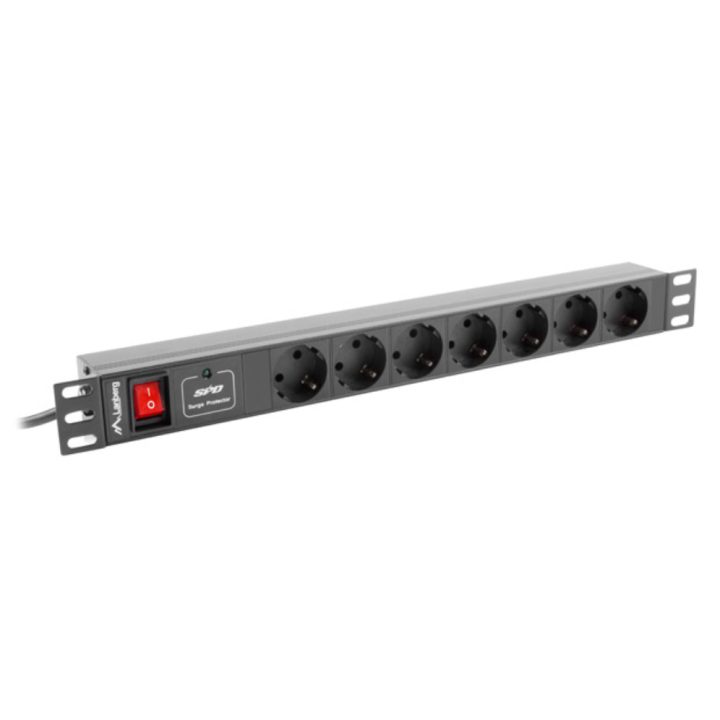 Lanberg 1U 16A 19" Rack PDU 7x Socket Black 2m (PDU-07F-0200-BK)