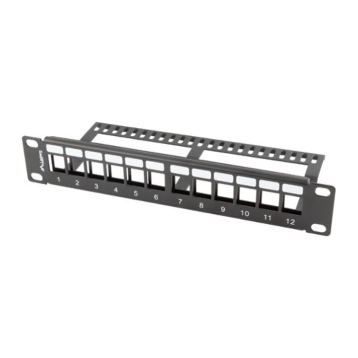 Patch panel Lanberg 12 portas 1U organizador módulos keystone preto…
