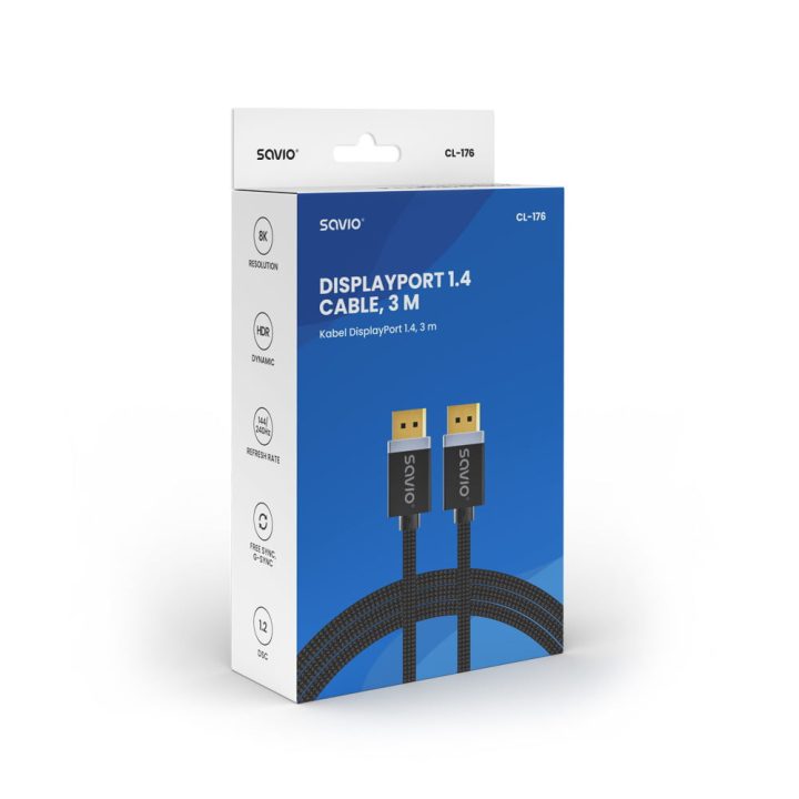 Savio CL-176 3m DisplayPort 1.4 Cable